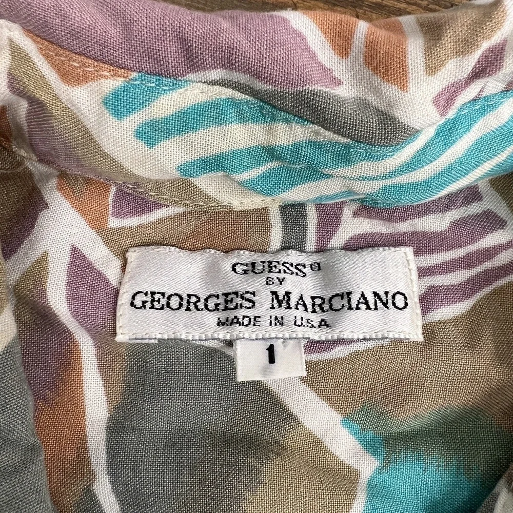 Vintage Guess 1990's USA Pastel Abstract Shirt Junior Womens Size 1 Button Front - Picture 2 of 8